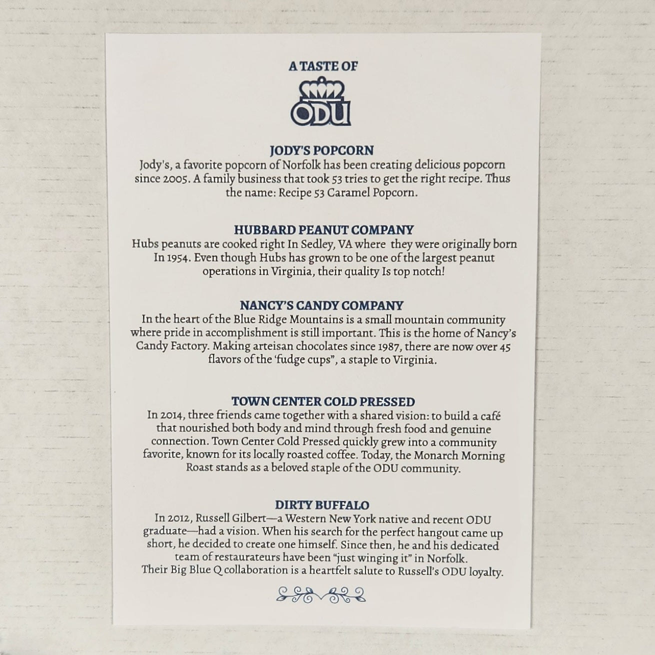 Old Dominion University gift card included with A Taste of ODU gift box