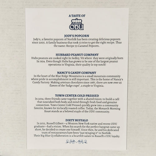 Old Dominion University gift card included with A Taste of ODU gift box